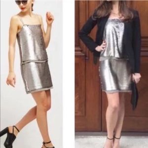 Banana Republic Sequin Double & Silk Dress Silver Size 10P